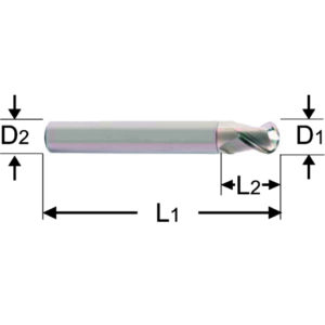 Kugelfräser Kupfer D1=3, L1=57, Typ 1462, D2=6, L2=4.5, Z=2