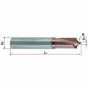 AM.VKE Viertelkreisfräser, D1=0.5, D2=3, D3=1.4, L1=50, R=0.4, Z=2, Inox