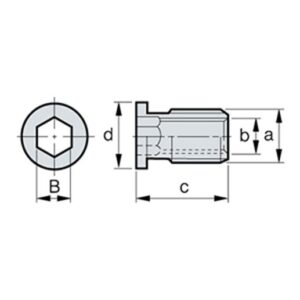SHXN0610F Gewindebüchse, M6x0.75 / M4x0.5, L=10 (180°)